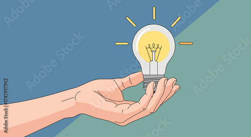 Fresh idea concept with glowing lightbulb held in hand offers bright solutions today