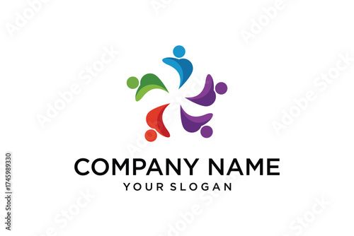 Gear with people design logo template illustration