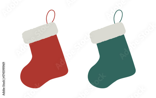 Christmas red and green stockings_Holiday vector illustration