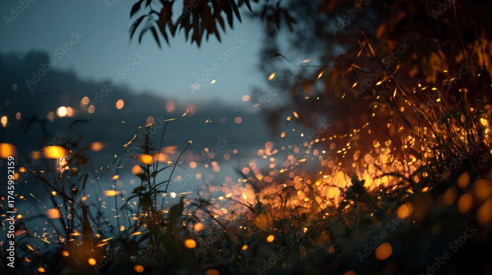 Naklejka premium Burning field dusk scene