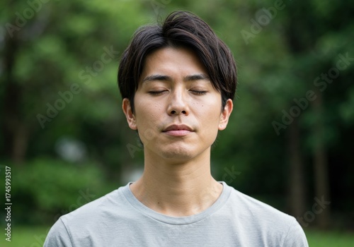 Serene Contemplation: A close-up shot of a man immersed in a state of serene meditation, capturing the essence of tranquility. 