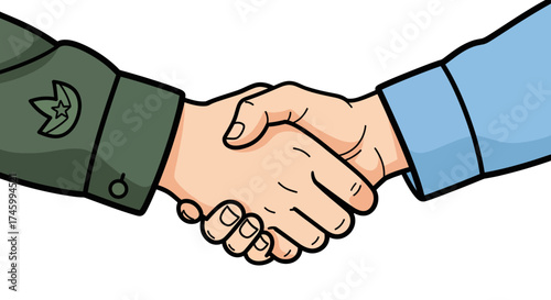 Military Soldier and Civilian Shaking Hands. Peace, Partnership, Alliance, and Cooperation Concept between Army and Public.