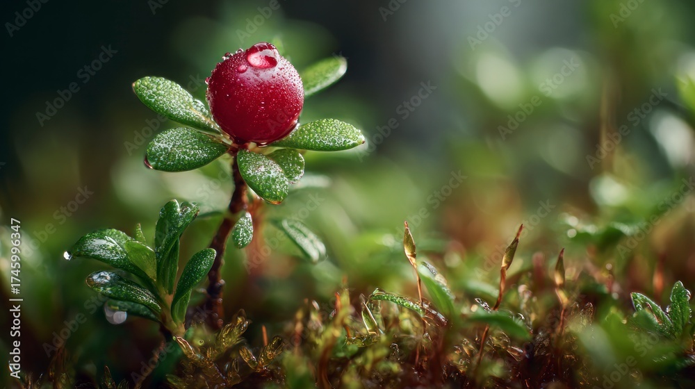 Obraz premium Dewy cranberry berry close up