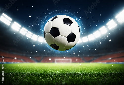 a soccer ball with a glowin...