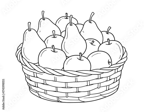 Charming basket filled with fresh pears and apples, a delightful harvest treat, perfect for healthy eating promotions or autumn themed designs