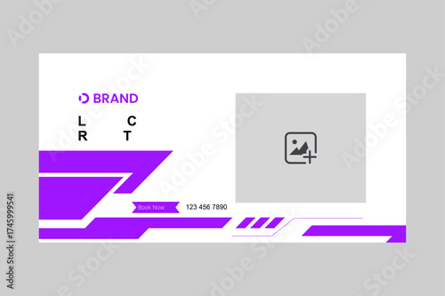 Luxury car rental service promotional banner with purple abstract design