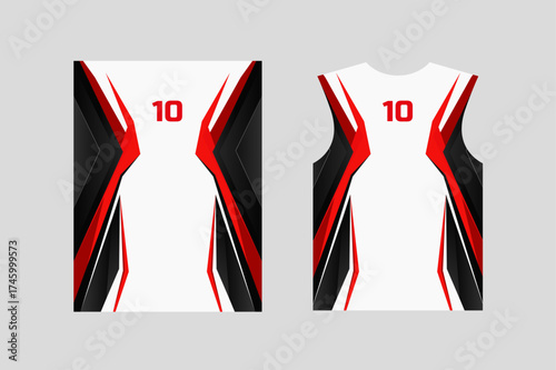 White tshirt design with red and black accents