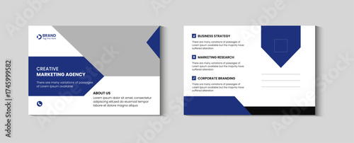 Creative marketing agency business card design with blue and gray elements