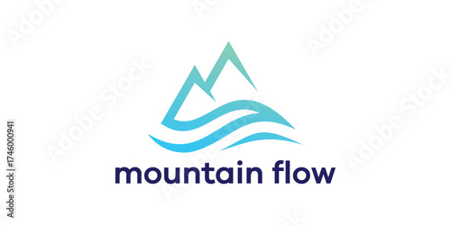 Mountain flow Logo, Ocean Wave, Nature Adventure Symbol
