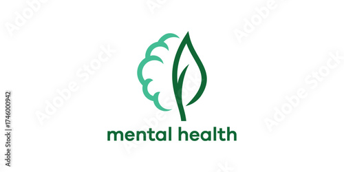 Mental Health Logo, Brain Leaf, Organic Psychology Symbol