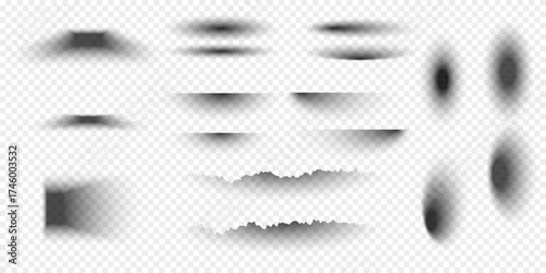 Vector shadows isolated. Set of round and square shadow effects.