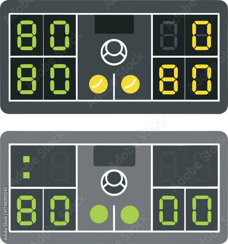 Digital Scoreboard Displaying Game Scores and Match Indicators