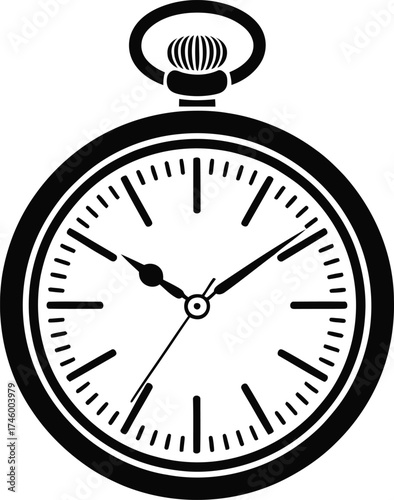 Vintage analog pocket watch timepiece silhouette with classic hands and roman numerals