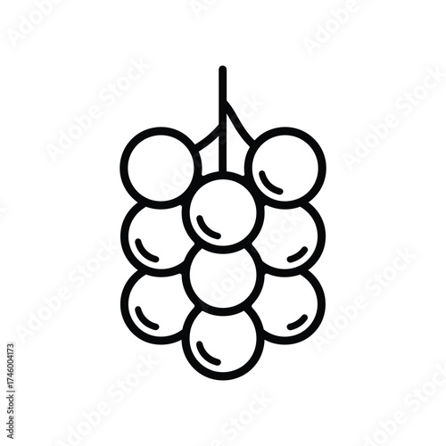Black outline shows a simple illustration of a bunch of round grapes on white background