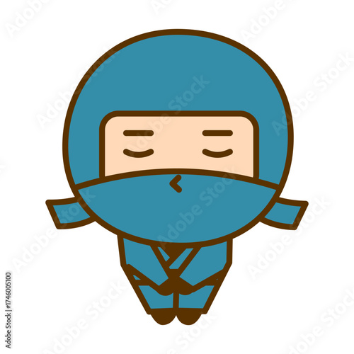 お辞儀をしているかわいい忍者のキャラクターイラスト　シンプルで親しみやすい和風のゆるキャラ
