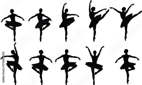 Ballet dancer performing graceful poses, classical dance silhouette, elegant ballerina movement, artistic performance illustration, professional dance 