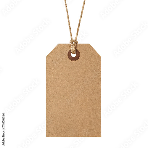 Isolated on transparent background, a simple brown paper tag with a string, perfect for labeling items or adding a rustic touch to your gifts or crafts