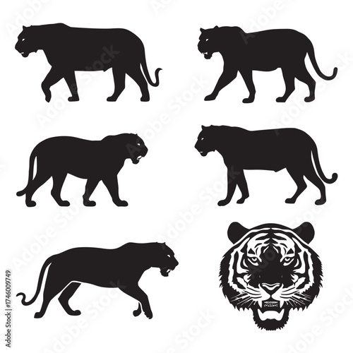black silhouettes of tigers