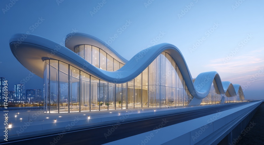 Fototapeta premium Modern Curved Architectural Structure with Glass Facade