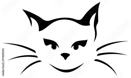 Cat face. Black and white contour drawing of a cat face. Vector illustration