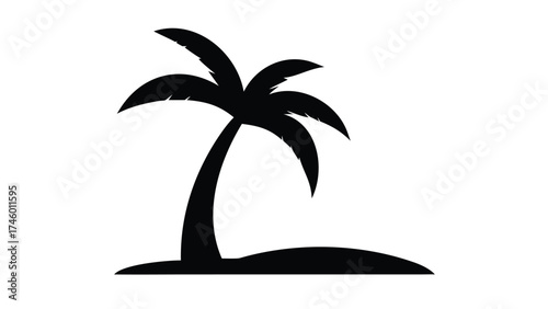 Solid Black Silhouette Vector of a Coconut Palm Tree