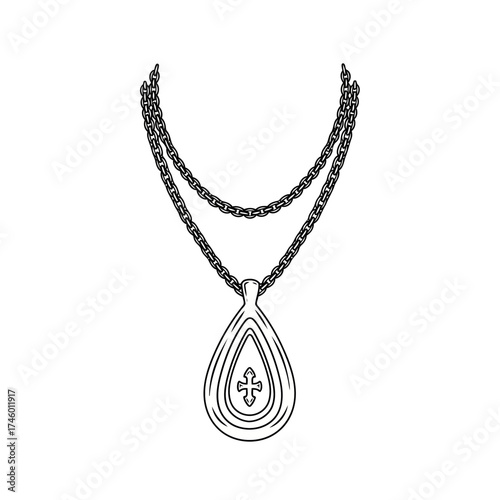 Elegant teardrop pendant necklace with a cross emblem