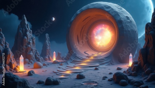Wallpaper Mural Hollowed asteroid art gallery suspended in space, cosmic paintings glowing among crystalline sculptures Torontodigital.ca