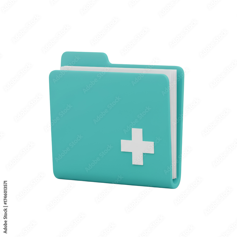 Fototapeta premium Three-Dimensional Medical Folder Icon Floating Against a Transparent Environment