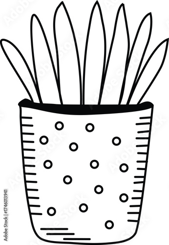 Black and White Potted Plant Line Art | Simple Botanical Outline Drawing | Minimal Hand Drawn Flower Pot Illustration for Coloring Book, Print Design, and Home Decor