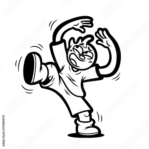 Cartoon character falling down with arms up in surprise
