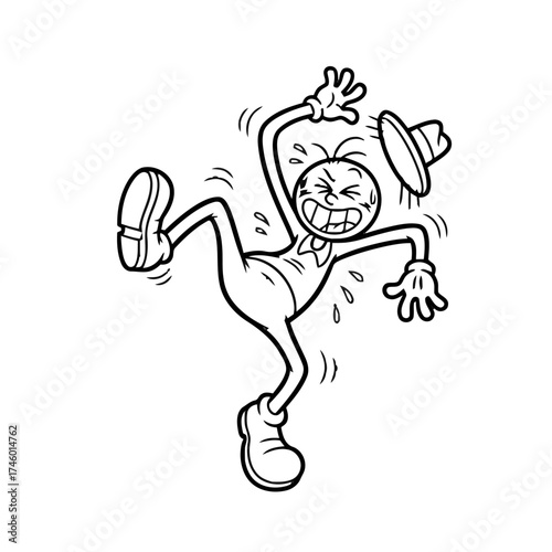 Cartoon man in suit and hat falling, with distressed expression