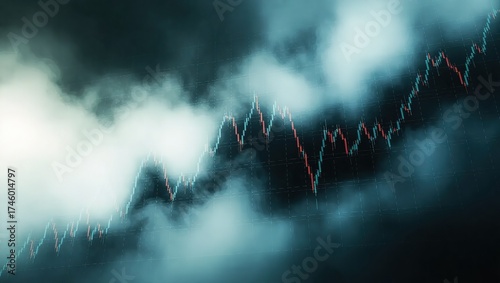 Stock market analysis amidst atmospheric clouds.