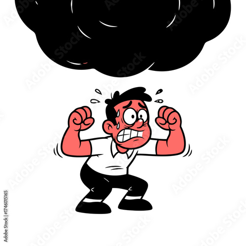 Man stressed and overwhelmed by dark cloud worry