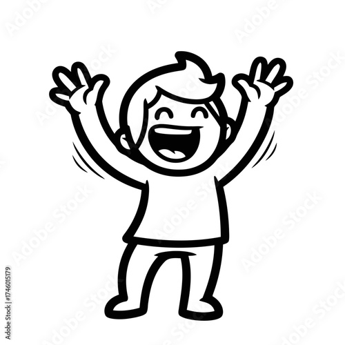Happy child with arms raised in excitement and joy