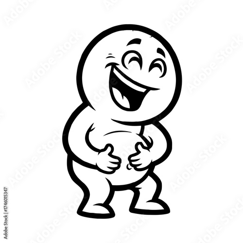 Happy cartoon character laughing heartily, holding its belly in amusement