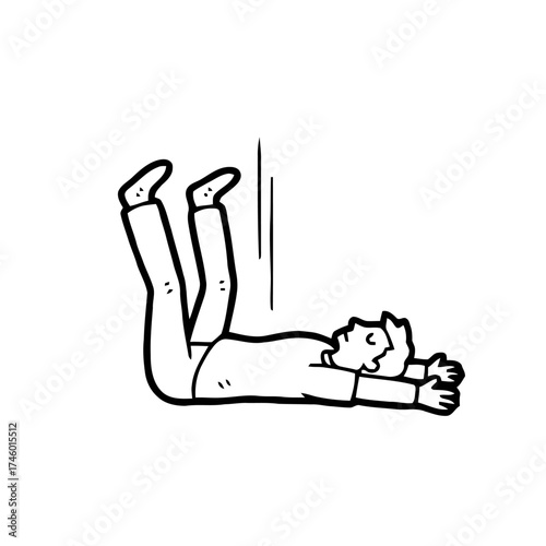 Cartoon man falling backwards, arms outstretched