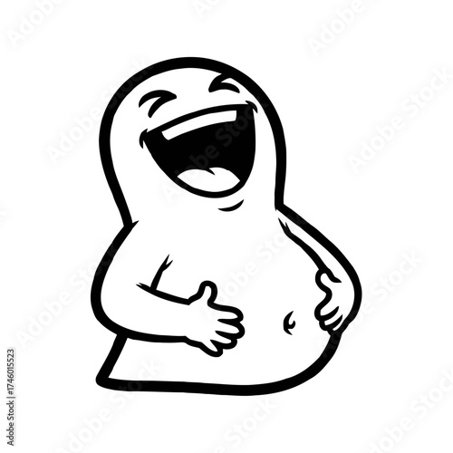 Cartoon ghost character laughing heartily, holding its belly
