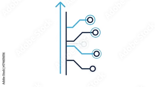 Abstract Digital Circuit Board with Upward Arrow and Connections.
