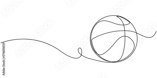 One continuous line illustration of basketball ball, Continuous line drawing of sports ball for basketball. Vector, Basketball ball. Game sports equipment, Continuous Line Drawing of Basketball Icon. 