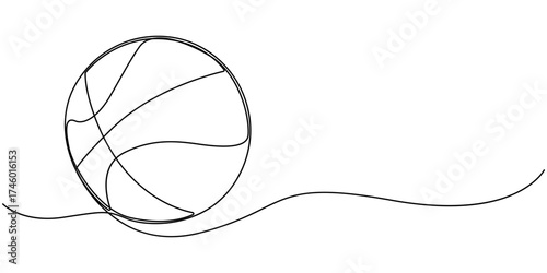 One continuous line illustration of basketball ball, Continuous line drawing of sports ball for basketball. Vector, Basketball ball. Game sports equipment, Continuous Line Drawing of Basketball Icon. 