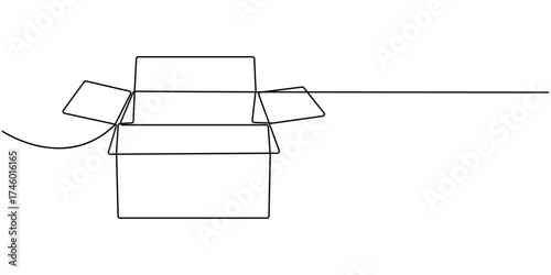 Cardboard box continuous one line drawing, Online shopping, fast delivery concept in simple linear style, Vector illustration, cardboard boxes continuous one line drawing, Online shopping.
