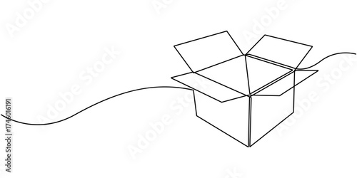 Cardboard box continuous one line drawing, Online shopping, fast delivery concept in simple linear style, Vector illustration, cardboard boxes continuous one line drawing, Online shopping.