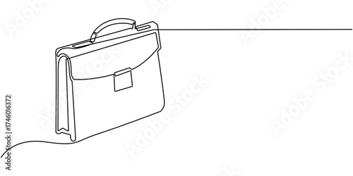 Suitcase working bag one line art drawing. Continuous outline briefcase office bag for working, briefcase continuous line art drawing,  Bag, portfolio symbol, Flat suitcase sign isolated.