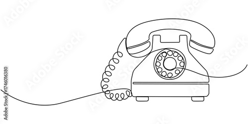 Continuous one single minimal line drawing telephone, Telephone handset in one continuous line drawing, Symbol of communication, Telephone in simple linear style, One Line Of Old Telephone. 