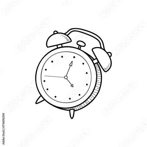 Hand Drawn Outline Vintage Alarm Clock Ringing Icon for Time Management and Morning Wake Up