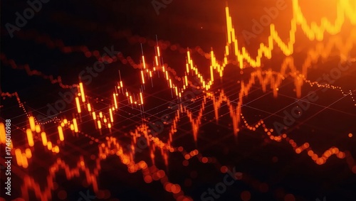Volatile Stock Market Data Graph with Orange Glow.