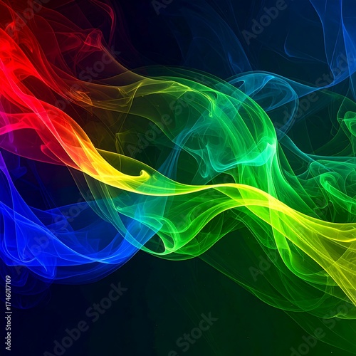 Abstract rainbow smoke swirls on dark background