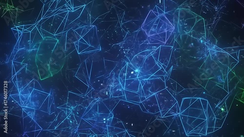 Abstract Digital Network Connections Glowing Blue and Purple.