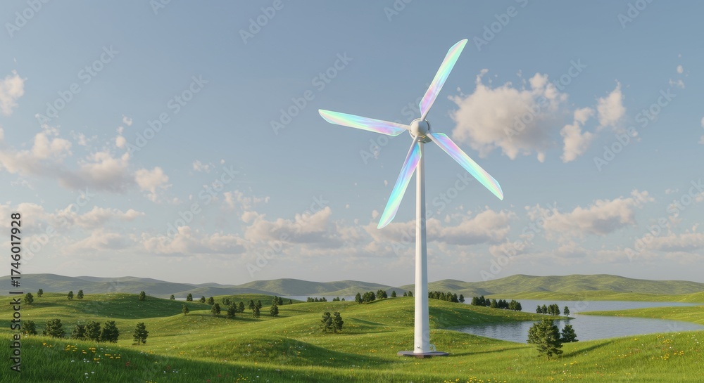 Fototapeta premium Modern Eco-Friendly Wind Turbine in Scenic Green Landscape