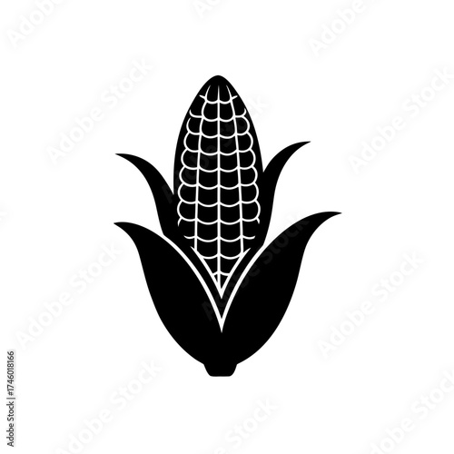 Black corn cob illustration on transparent background silhouette
